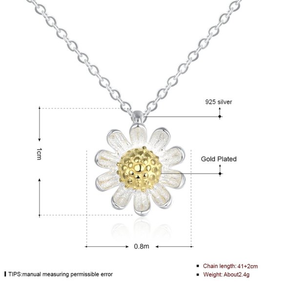 NWOT 925 Sterling Silver daisy W Gold Plated accent Adjustable flower Necklace - Picture 5 of 5